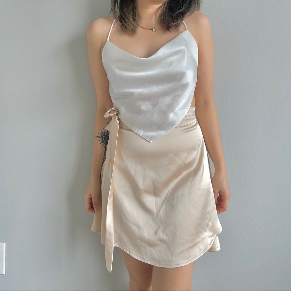 Silky Wrap Top, Satin Top, White Satin Top